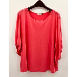 Chalet et Ceci Women XL Coral Modal Scoop Neck Gathered Sleeve Top Lagenlook